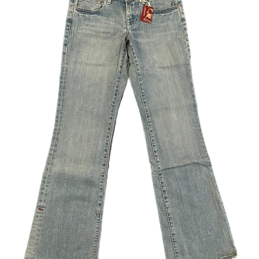 Buffalo Blue Flare Wide Leg Jeans with Vintage Wash